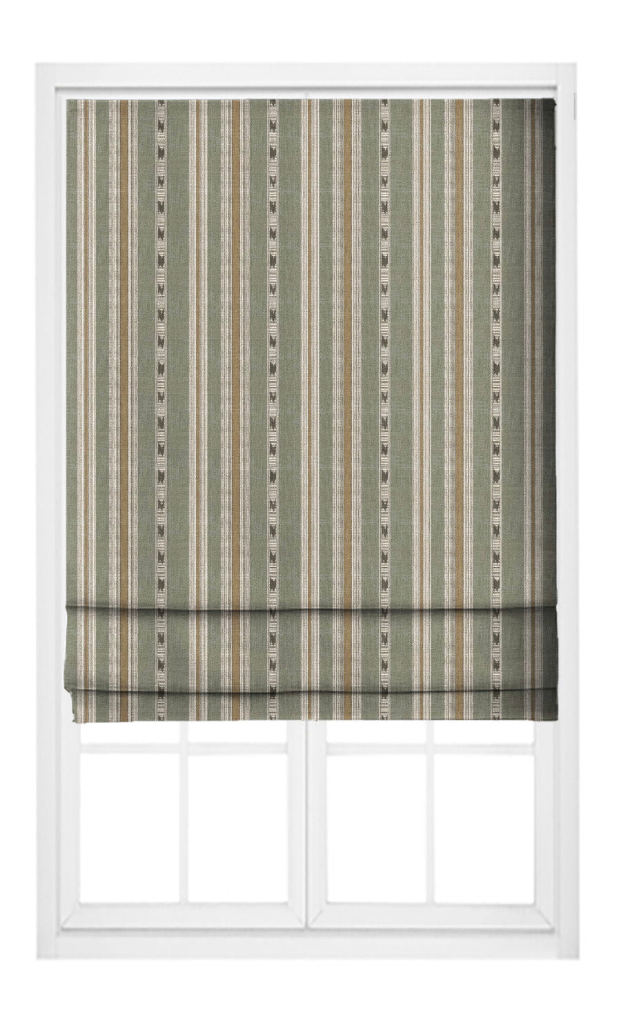 Striped Pinch Pleat, Rod Pocket, Eyelet Curtains (Sage Green/ Tawny Brown)