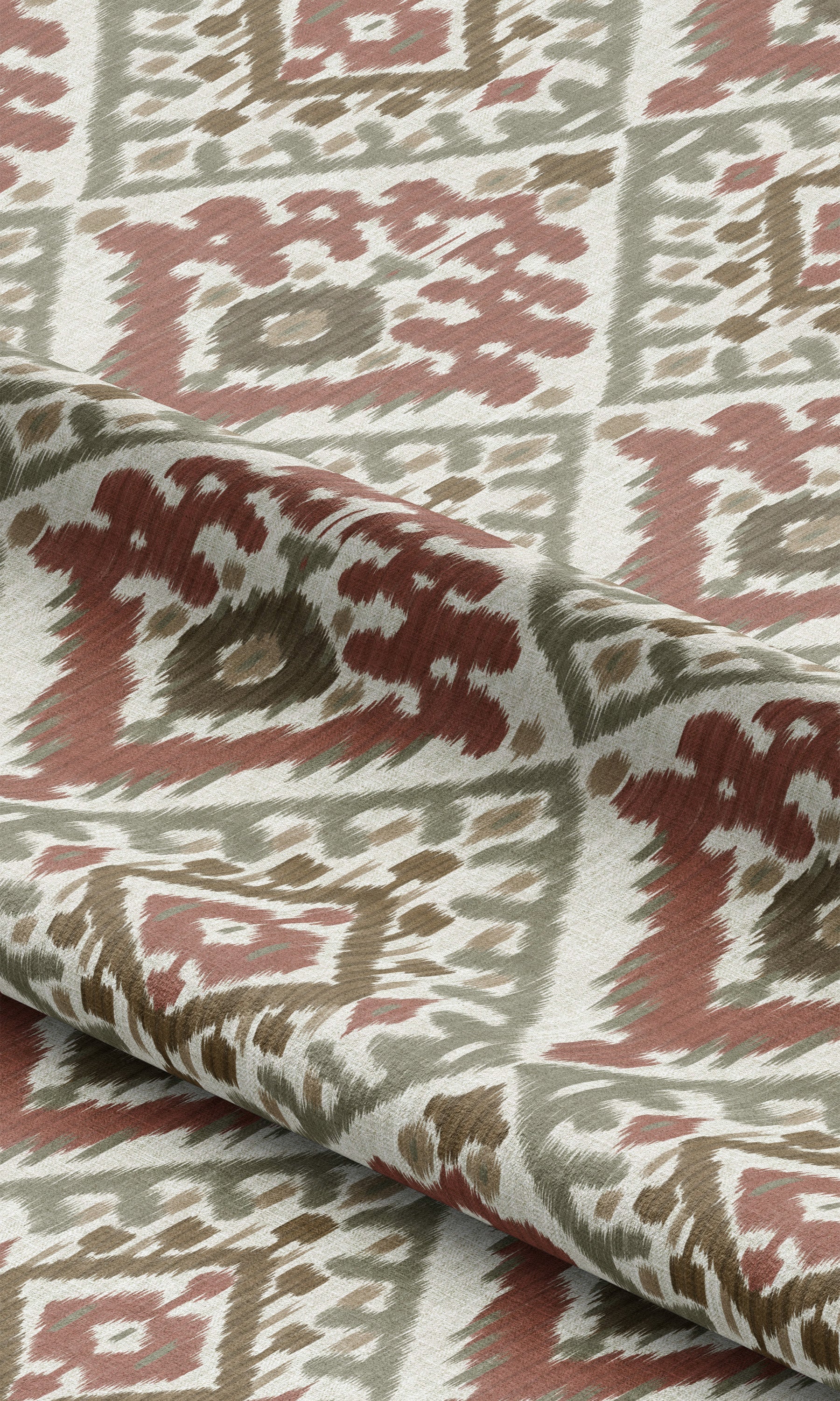 Ikat Argyle Window Shades (Sage Green/ Russet Red) Extra Long Short Wide