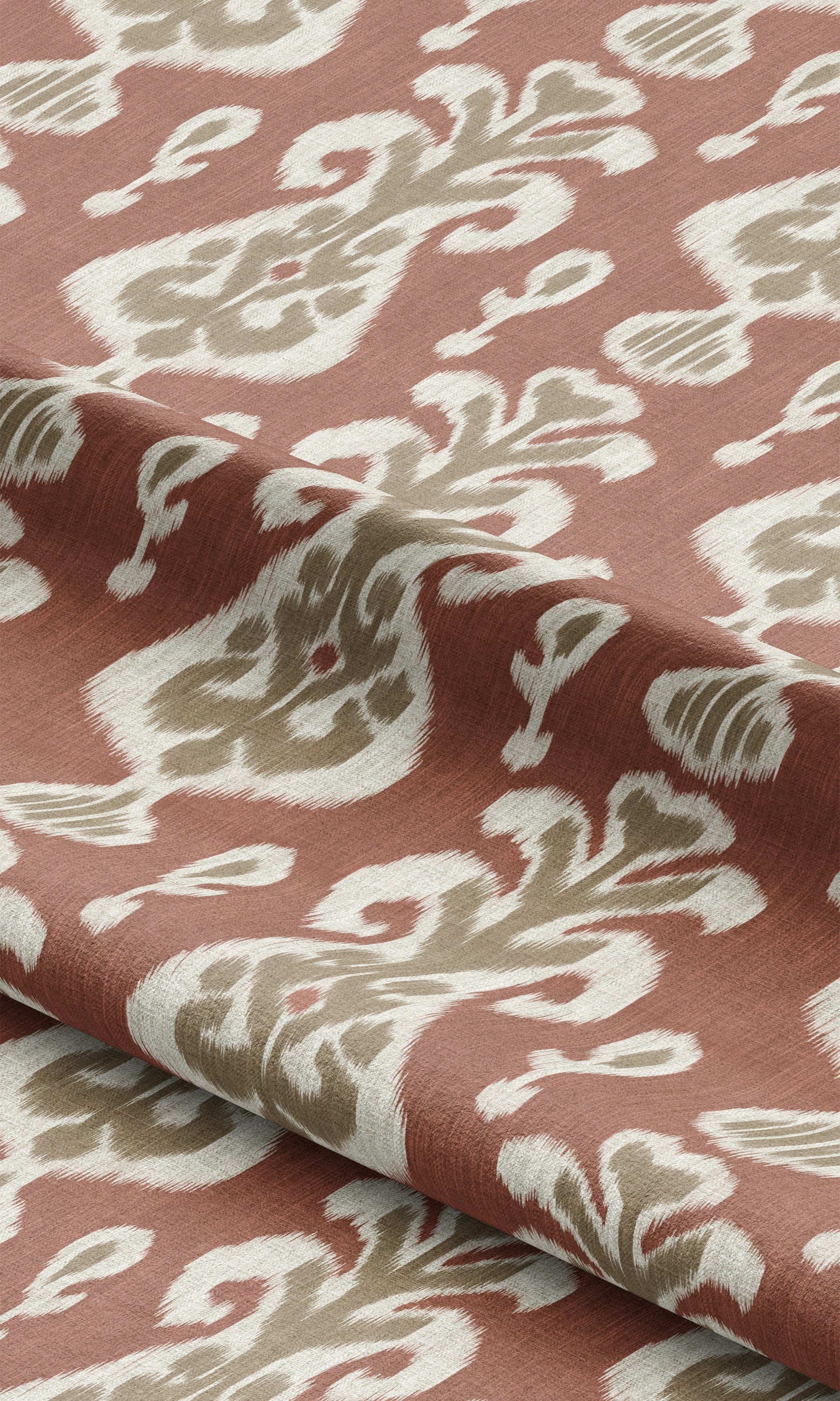 Ikat Floral Roman Shades (Terracotta Red/ Beige-Green) Extra Long Short Wide