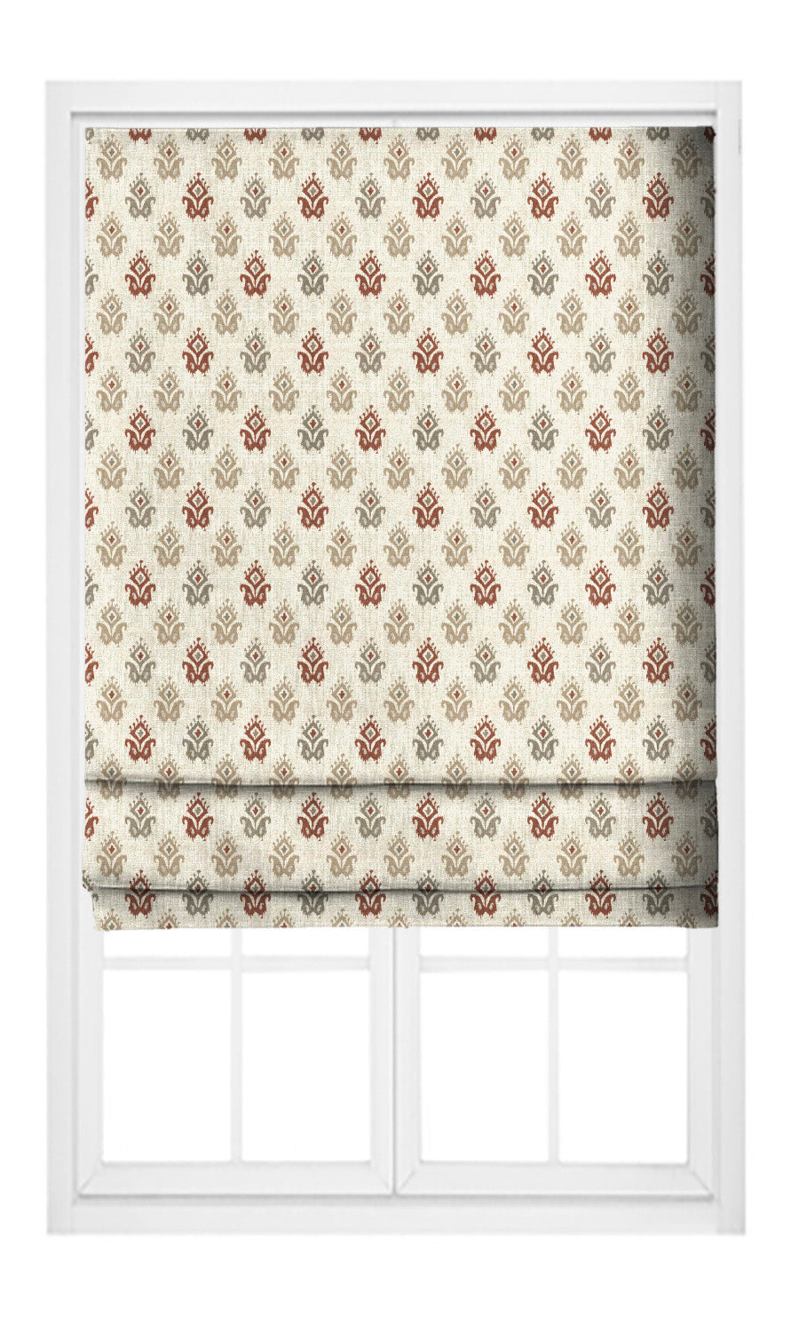 Ikat Paisley Block Print Window Blinds (Cream/ Maroon/ Beige) Extra Long Short Wide