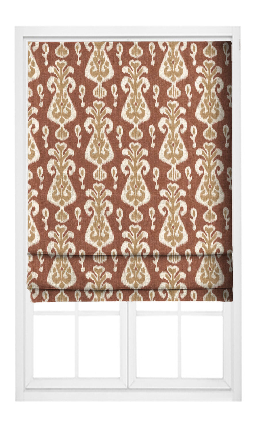 Ikat Floral Flat, Plain, Fake, Faux, European Relaxed Roman Shades (Burnt Orange/ Khakhi Beige)