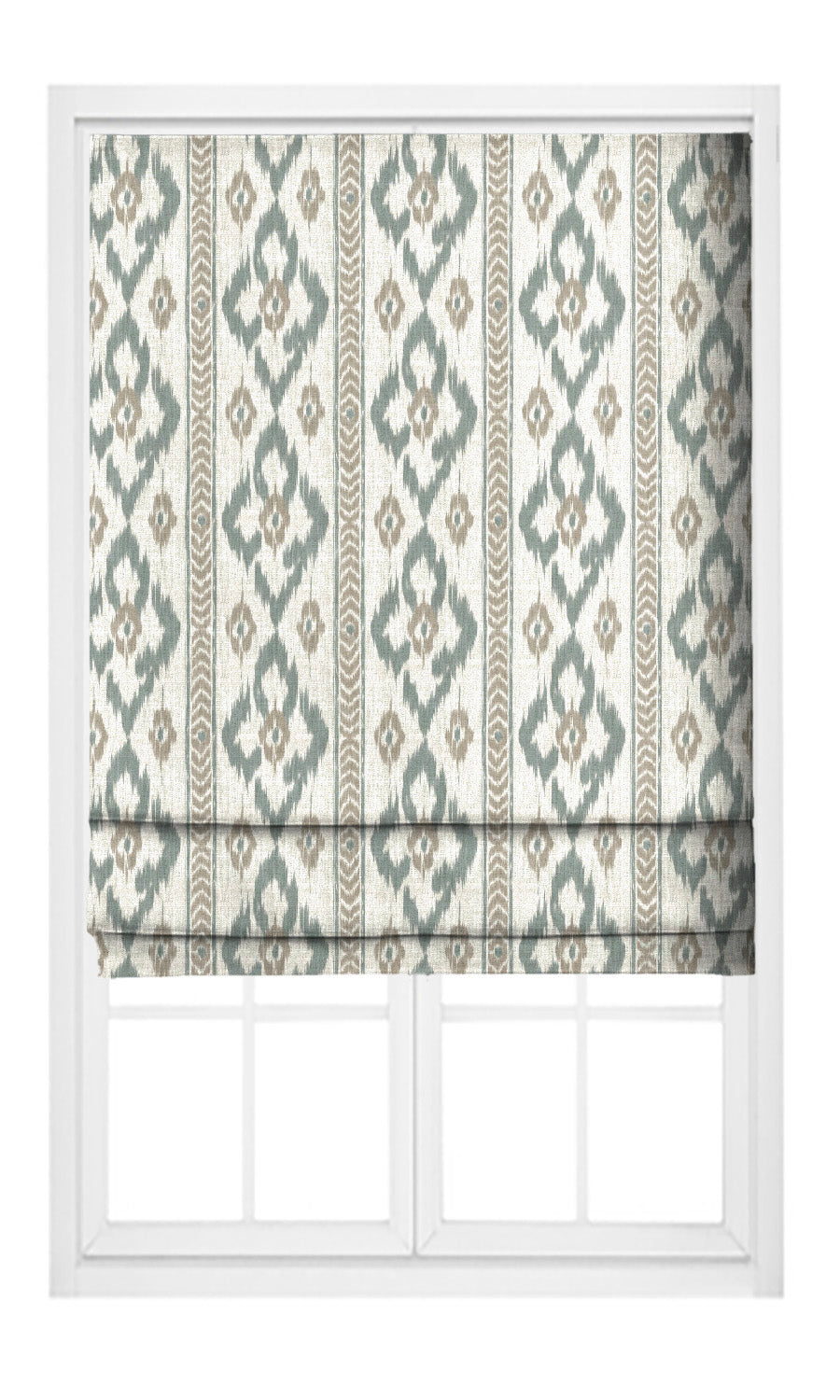 Ikat Geometric Pinch Pleat, Rod Pocket, Eyelet Curtains (Taupe Gray/ Stone Blue/ White)