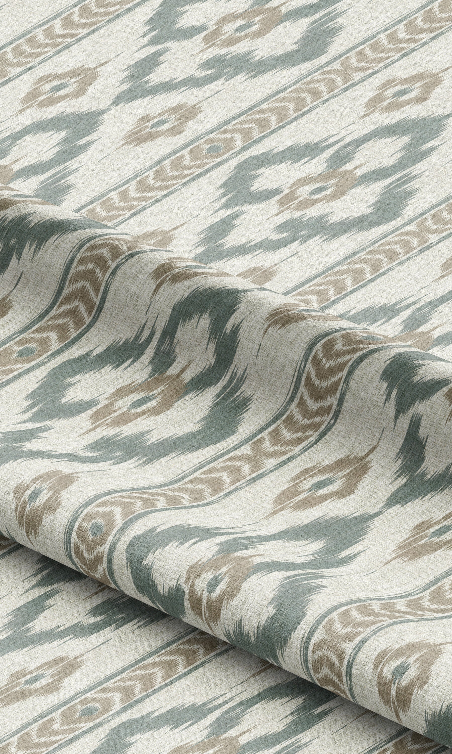 Ikat Geometric Drapery (Taupe Gray/ Stone Blue/ White) Extra Long Short Wide