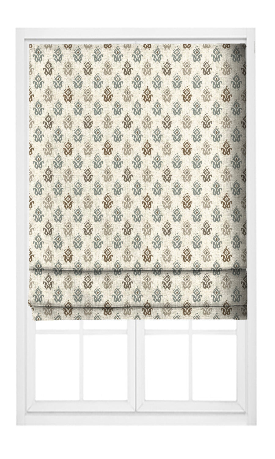 Ikat Paisley Block Print Drapes (Cream/ Stone Blue/ Cedar Brown) Extra Long Short Wide