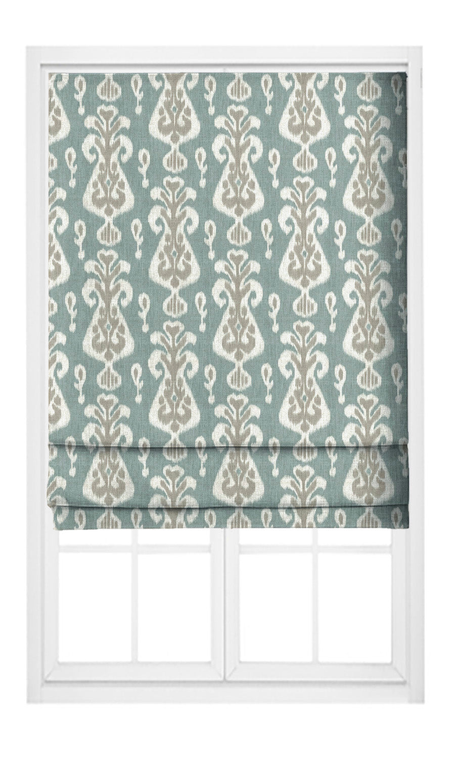 Ikat Floral Pinch Pleat, Rod Pocket, Eyelet Curtains (Duck Egg Blue/ Beige)