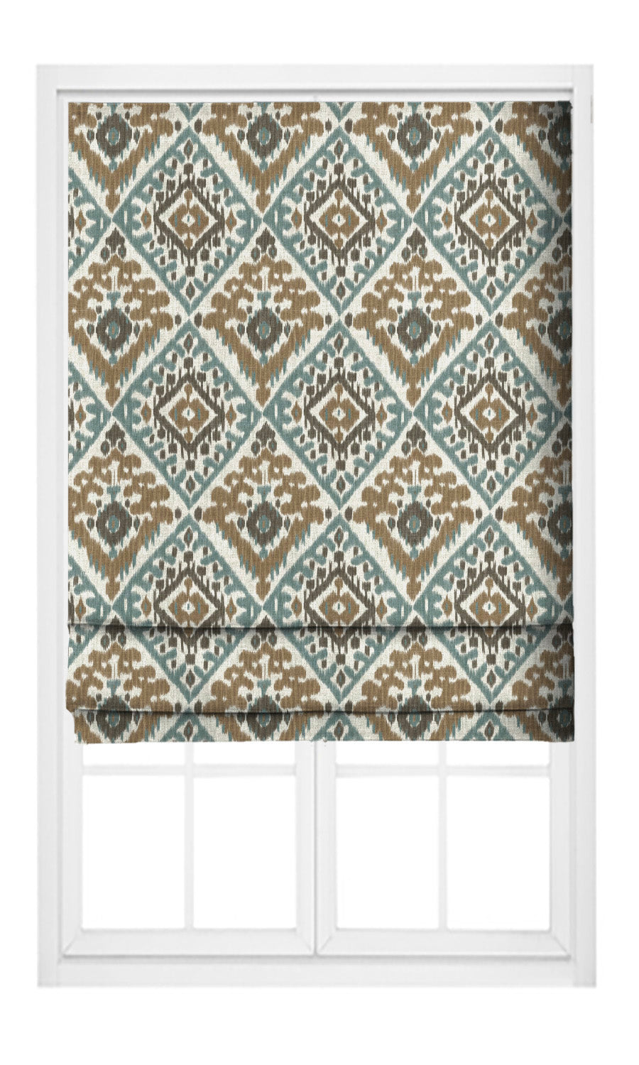 Ikat Argyle Pinch Pleat, Rod Pocket, Eyelet Curtains (Stone Blue/ Peanut Brown)