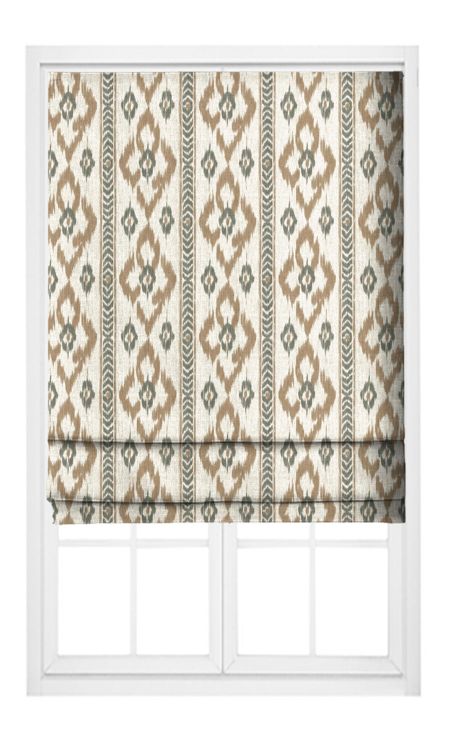 Ikat Geometric Pinch Pleat, Rod Pocket, Eyelet Curtains (Peanut Brown/ Gray-Green)