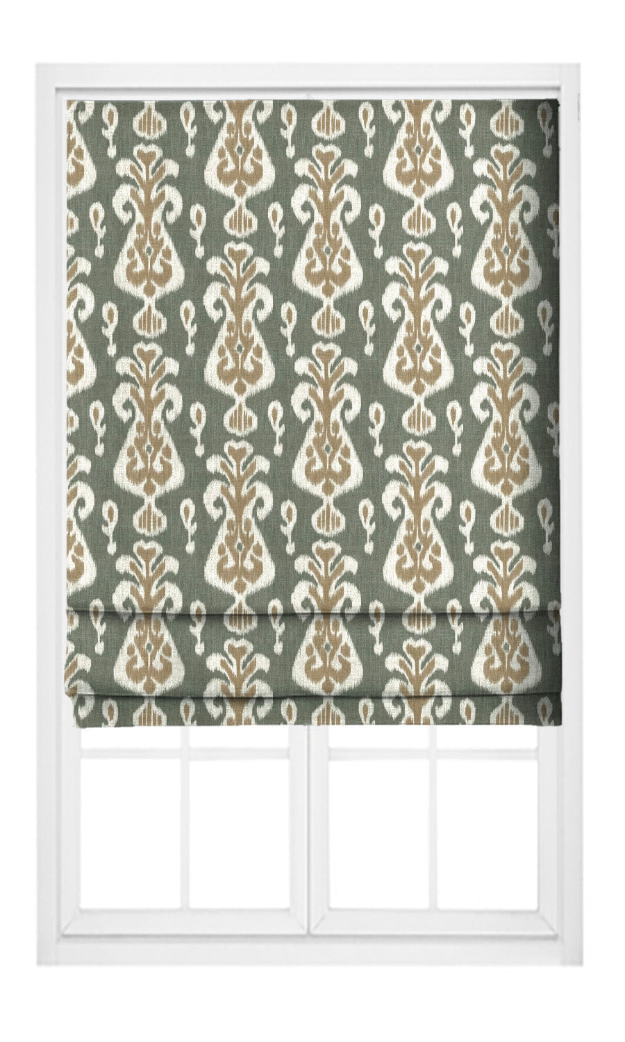 Ikat Floral Pinch Pleat, Rod Pocket, Eyelet Curtains (Moss Green/ Peanut Brown)