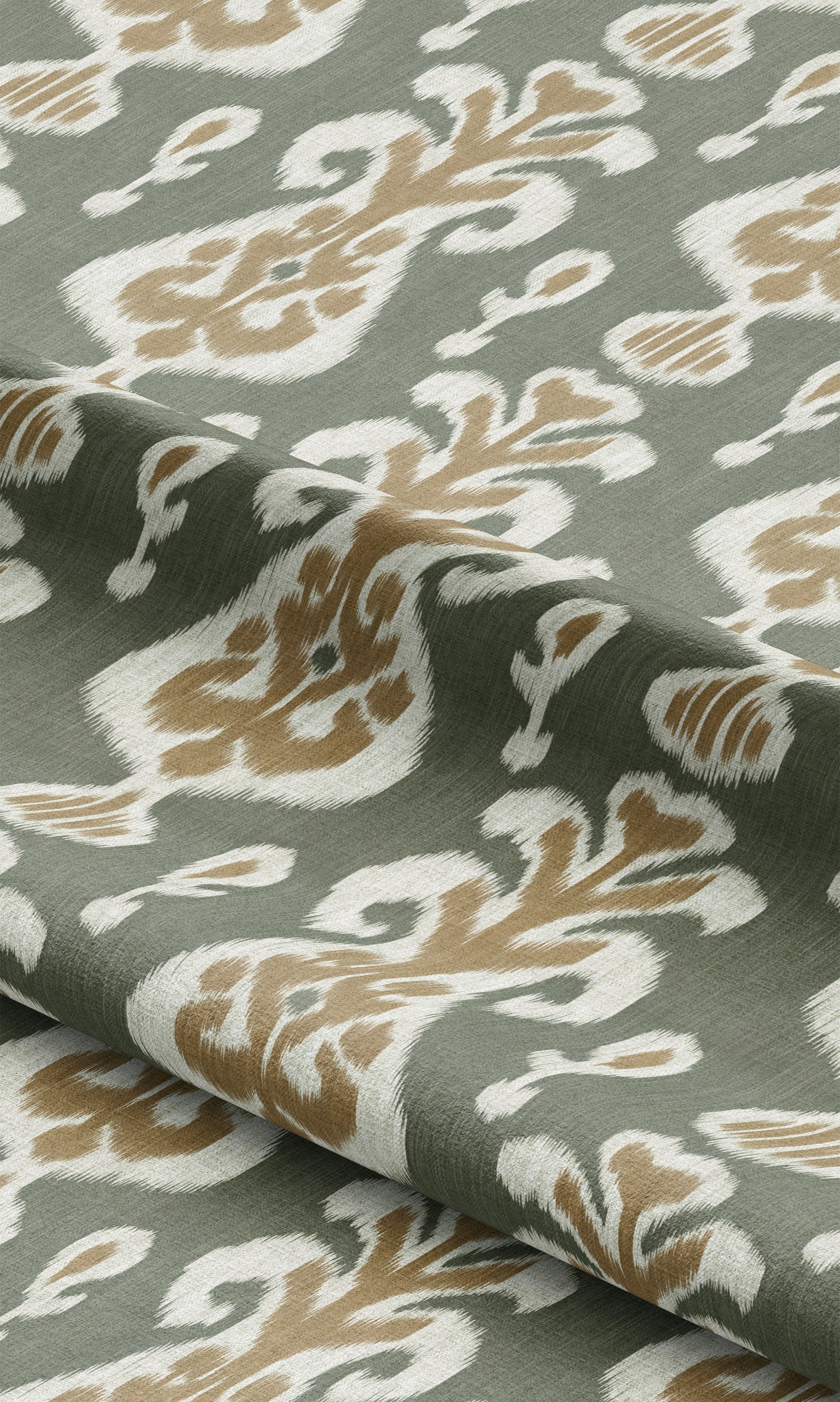 Ikat Floral Fabric Blinds (Moss Green/ Peanut Brown) Extra Long Short Wide