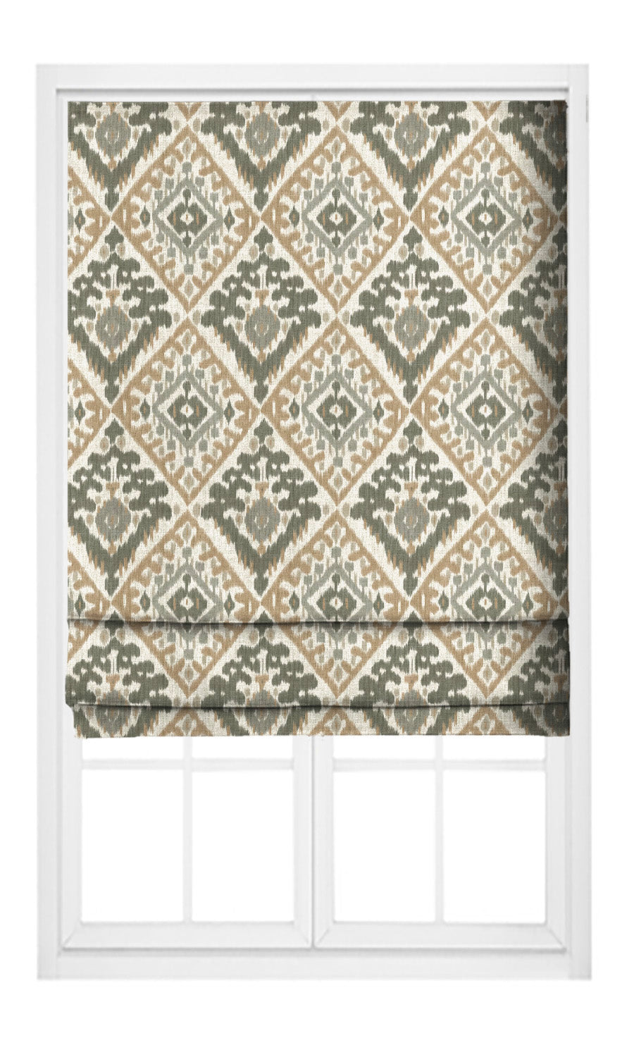 Ikat Argyle Flat, Plain, Fake, Faux, European Relaxed Roman Shades (Moss Green/ Peach Brown)