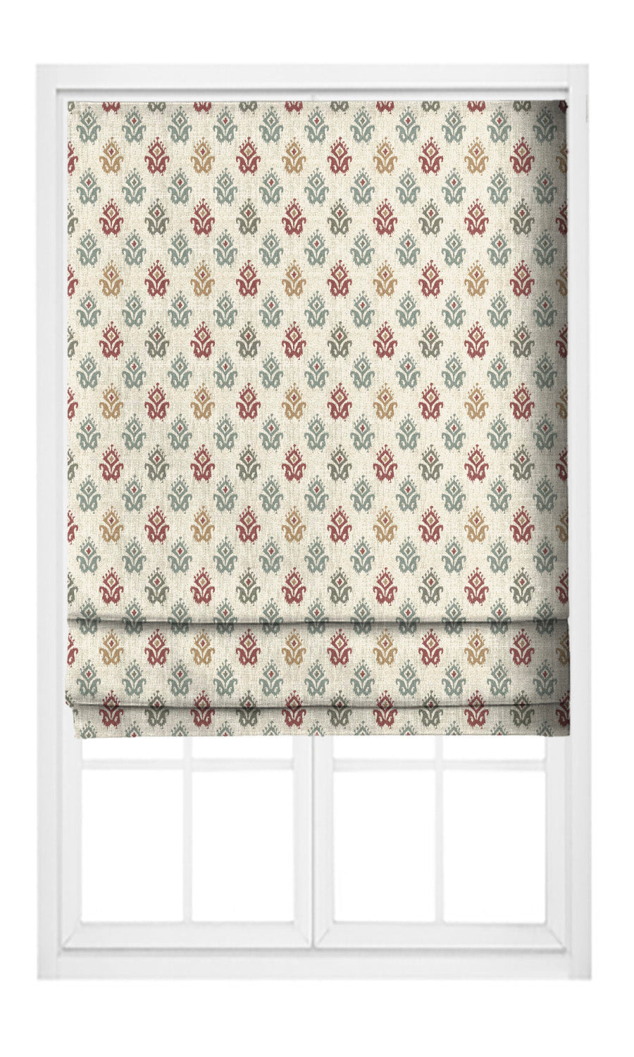 Ikat Paisley Block Print Window Curtains (Cream/ Red/ Moss Gray) Extra Long Short Wide