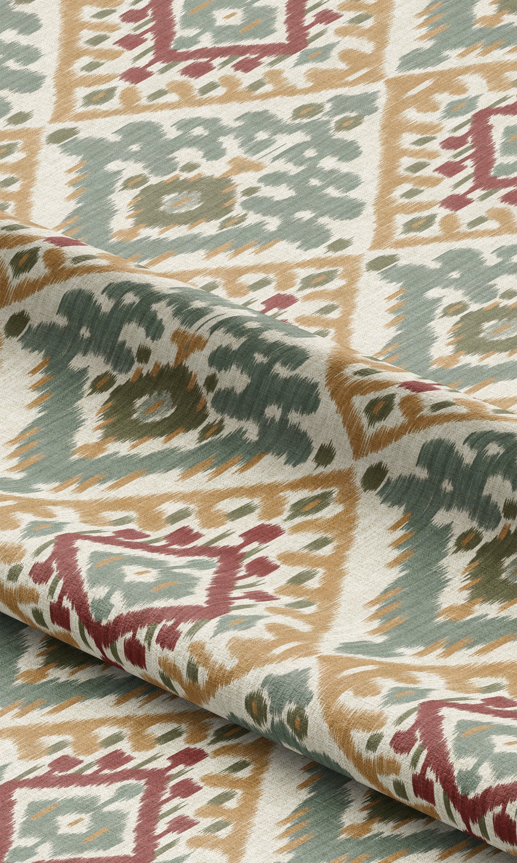 Ikat Argyle Curtain Panels (Gray-Green/ Peachy Beige/ Red) Extra Long Short Wide