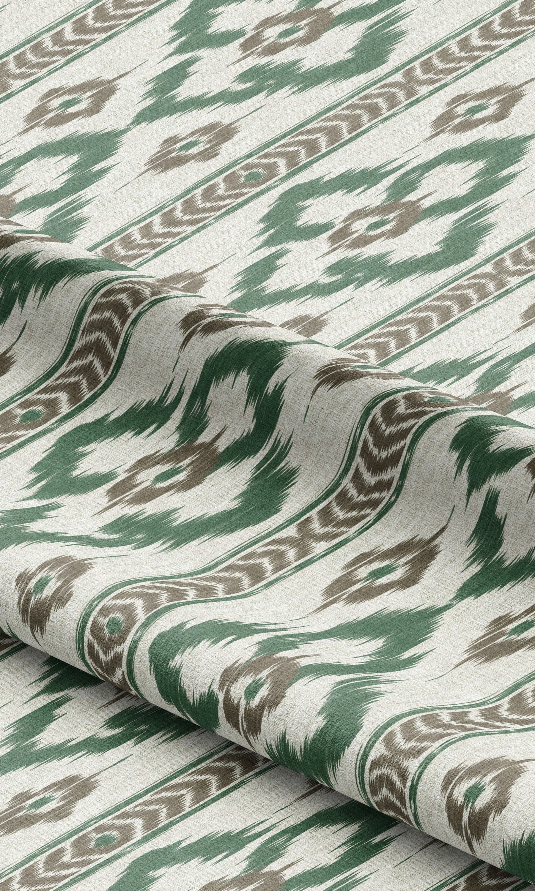 Ikat Geometric Window Curtains (Forest Green/ Brown) Extra Long Short Wide
