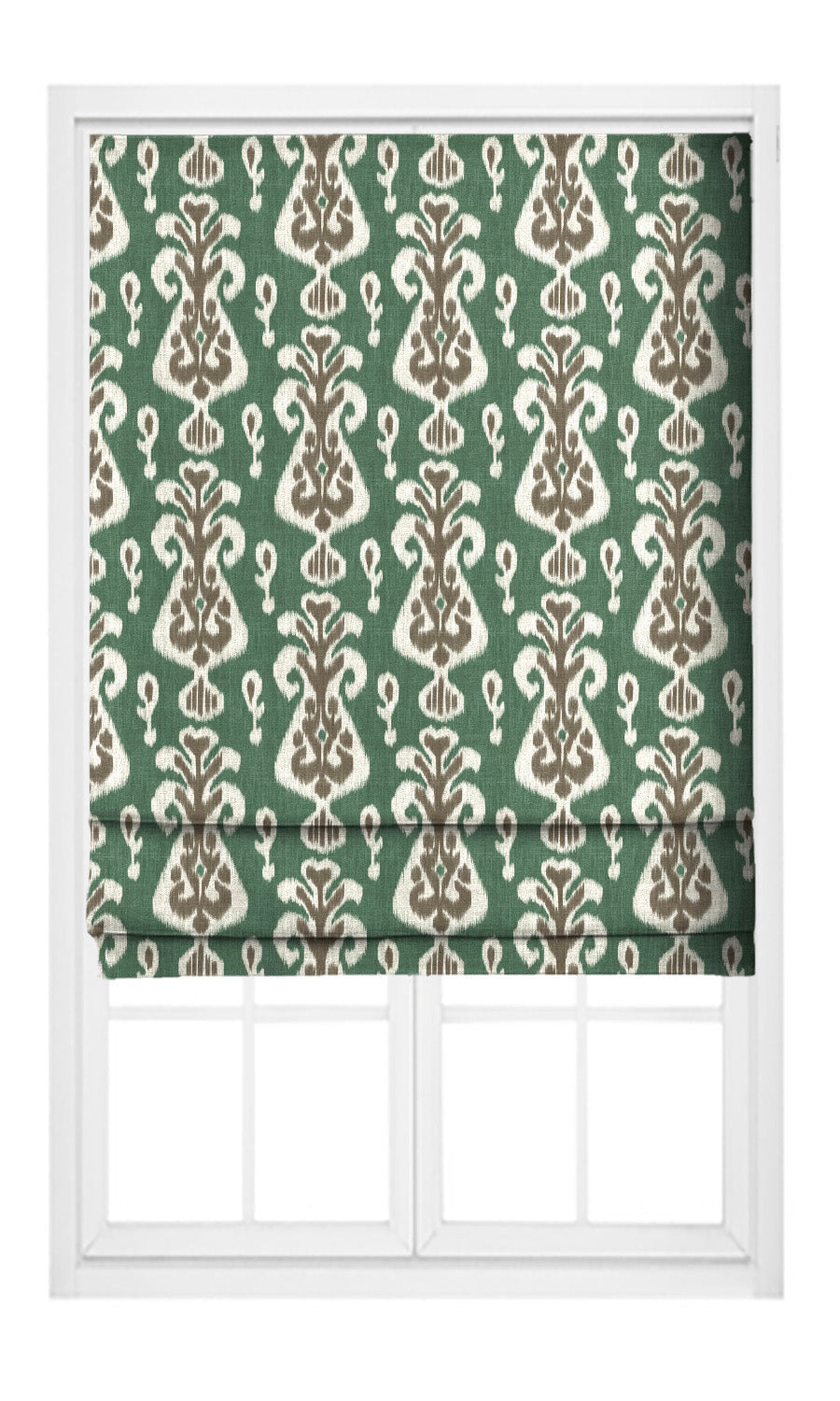 Ikat Floral Pinch Pleat, Rod Pocket, Eyelet Curtains (Forest Green/ Brown)