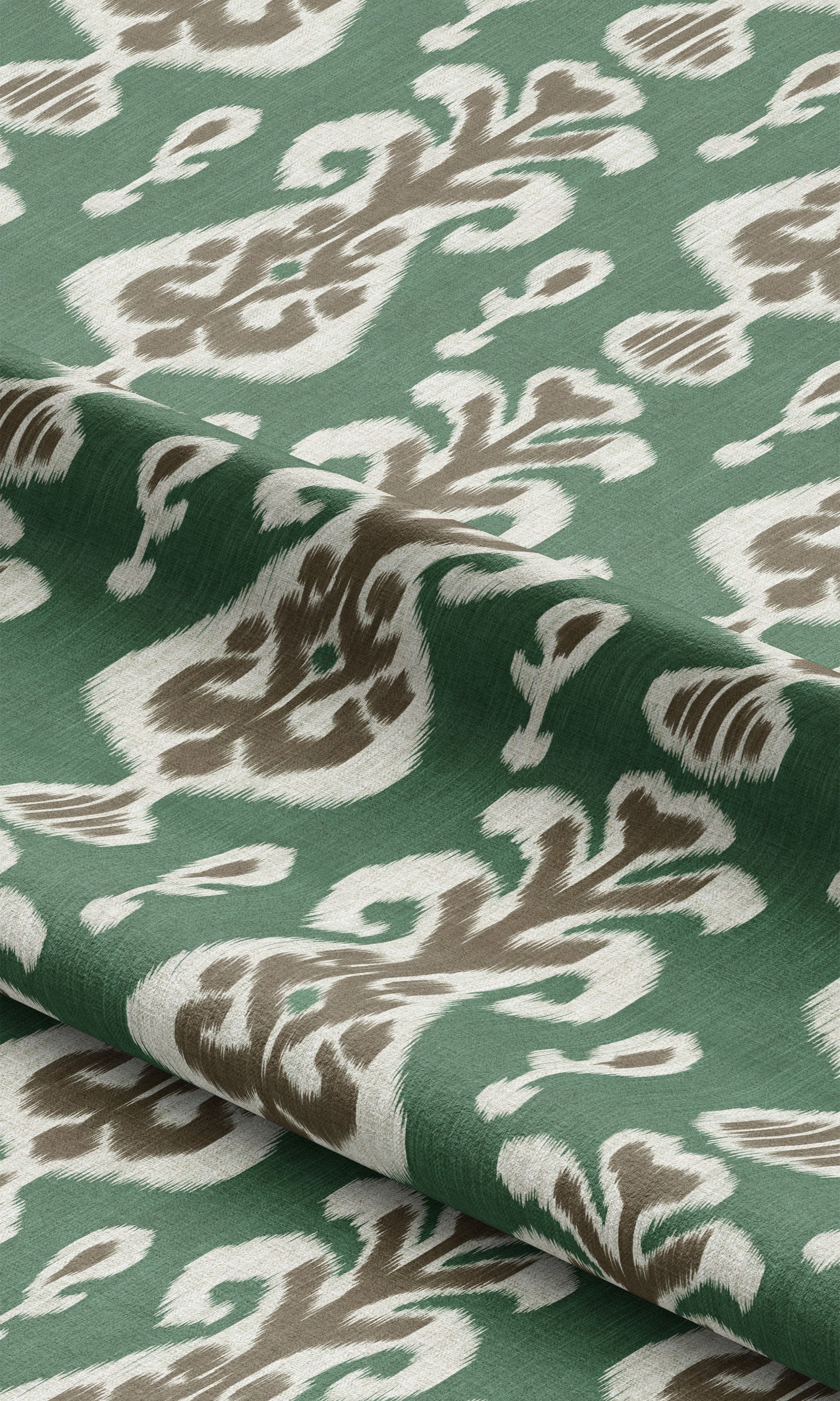 Ikat Floral Curtain Panels (Forest Green/ Brown) Extra Long Short Wide
