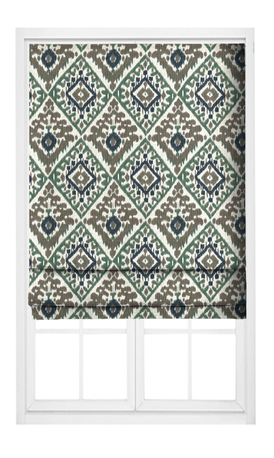 Ikat Argyle Pinch Pleat, Rod Pocket, Eyelet Curtains (Forest Green/ Brown/ Navy)