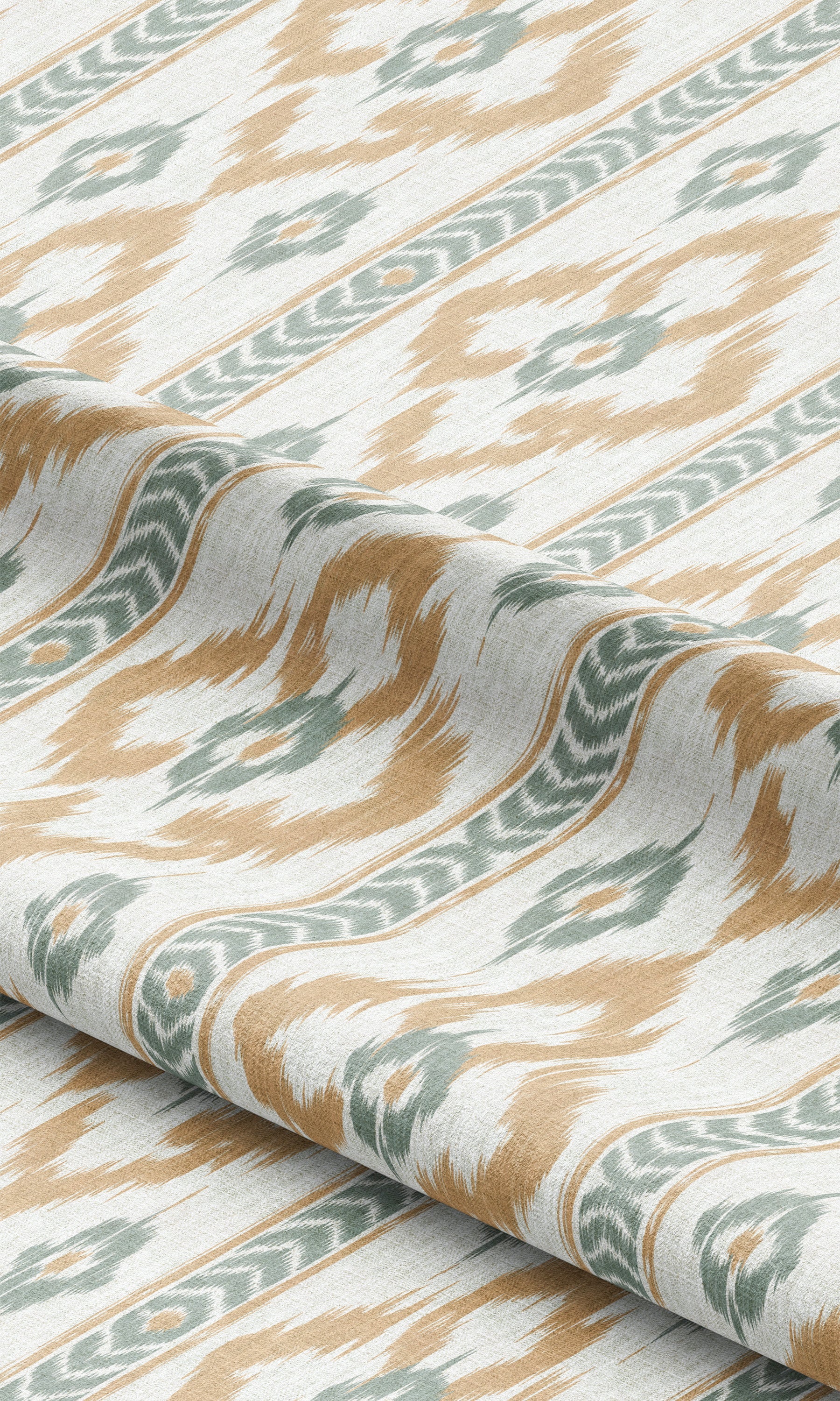 Ikat Geometric Window Curtains (Ochre Yellow/ Sage Gray) Extra Long Short Wide