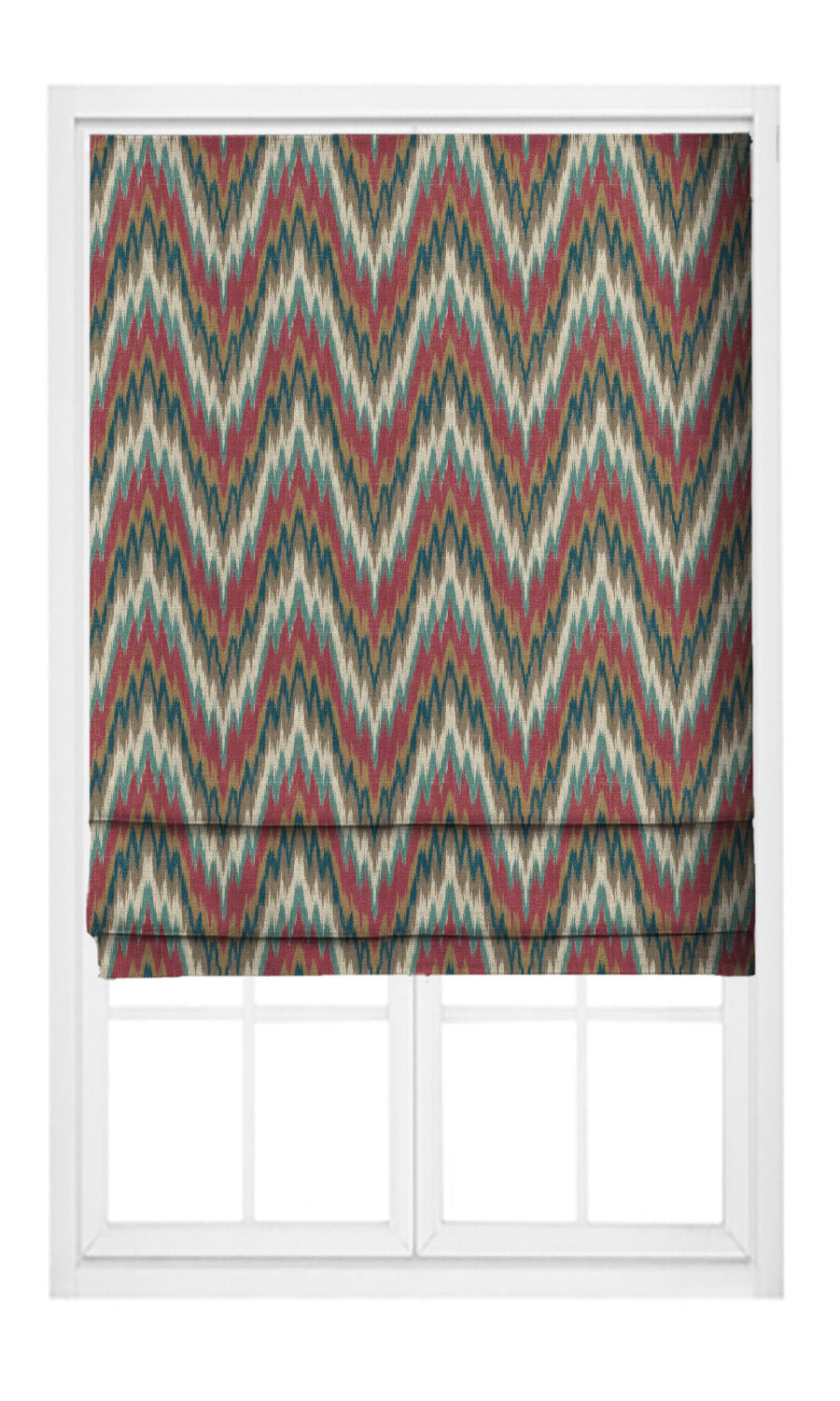 Ikat Chevron Pinch Pleat, Rod Pocket, Eyelet Curtains (Red/ Blue/ White)