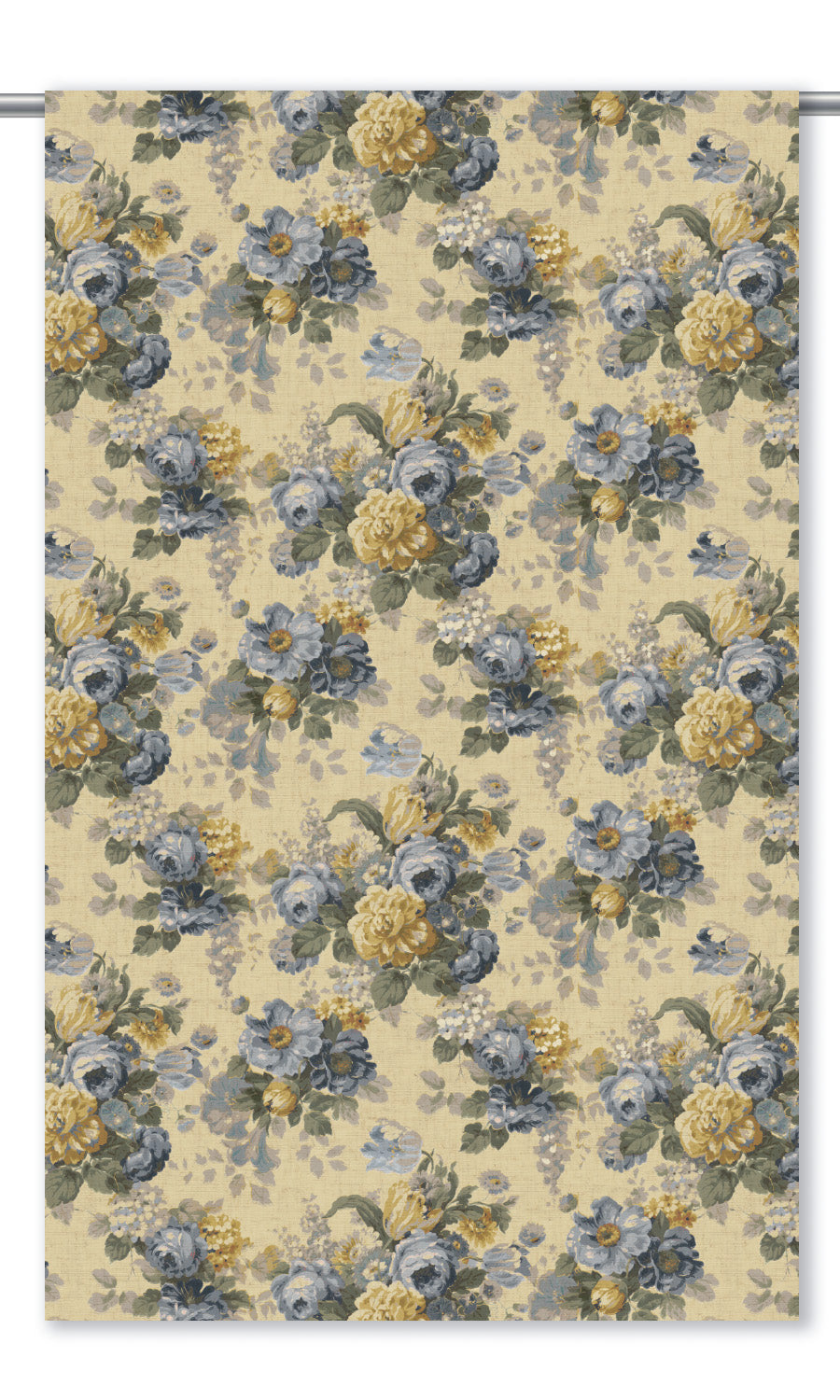 English Floral Window Curtains (Pale Butter Yellow/ Cornflower Blue)