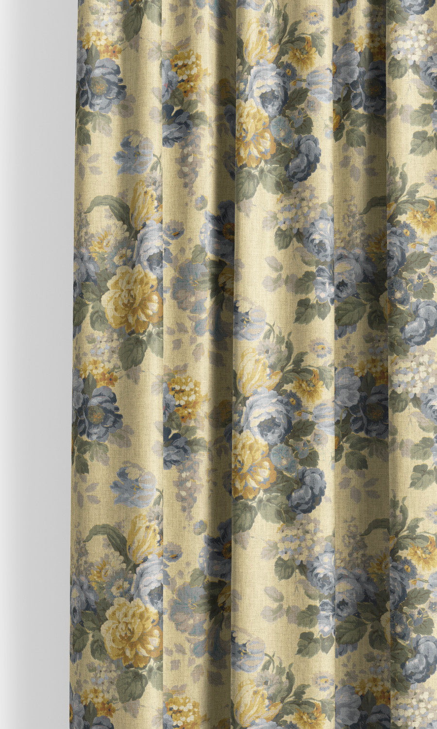English Floral Window Curtains for Living, Bedroom, Kitchen, Bathroom (Pale Butter Yellow/ Cornflower Blue)