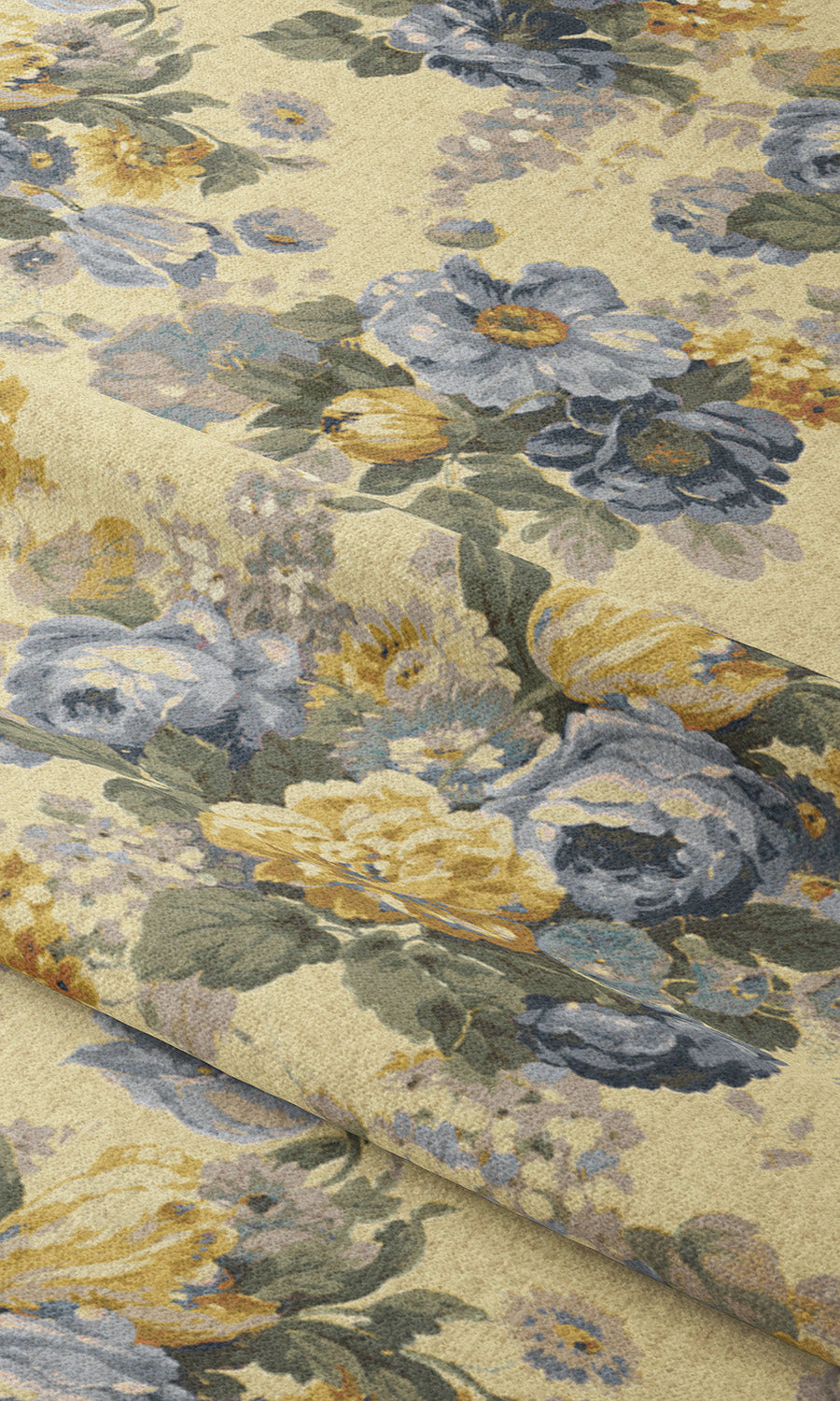 English Floral Window Curtains (Pale Butter Yellow/ Cornflower Blue) Extra Long Short Wide