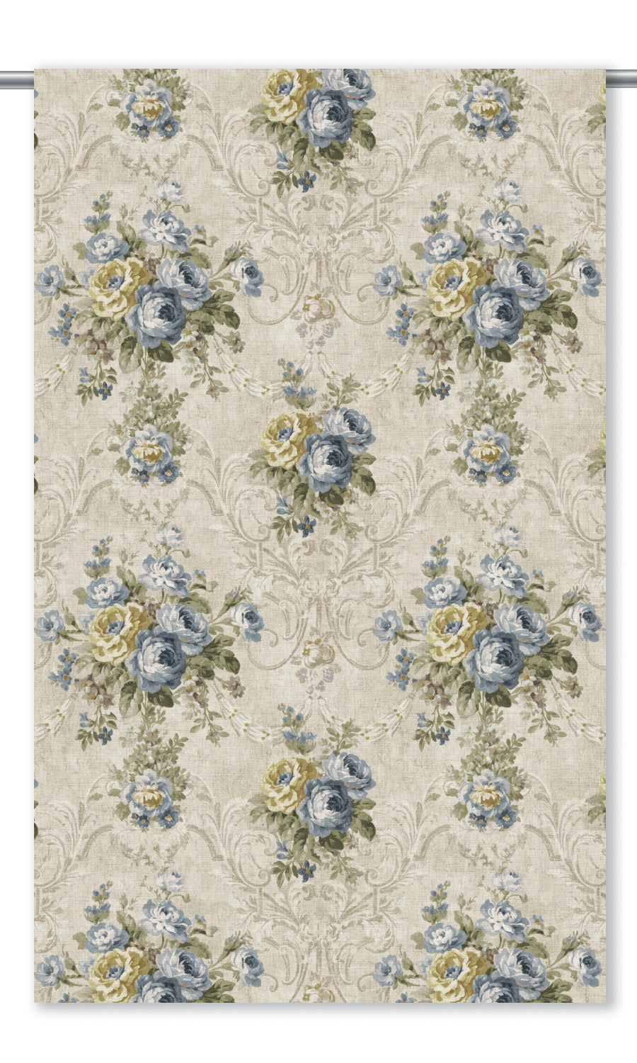 Floral Damask Curtain Panels (Creamy Beige/ Powder Blue)