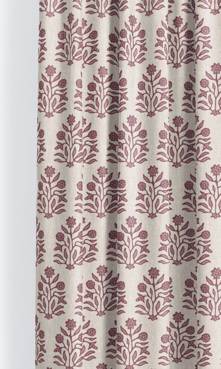 Floral Block Print Curtain Panels for Living, Bedroom, Kitchen, Bathroom (Cream/ Maroon Red)