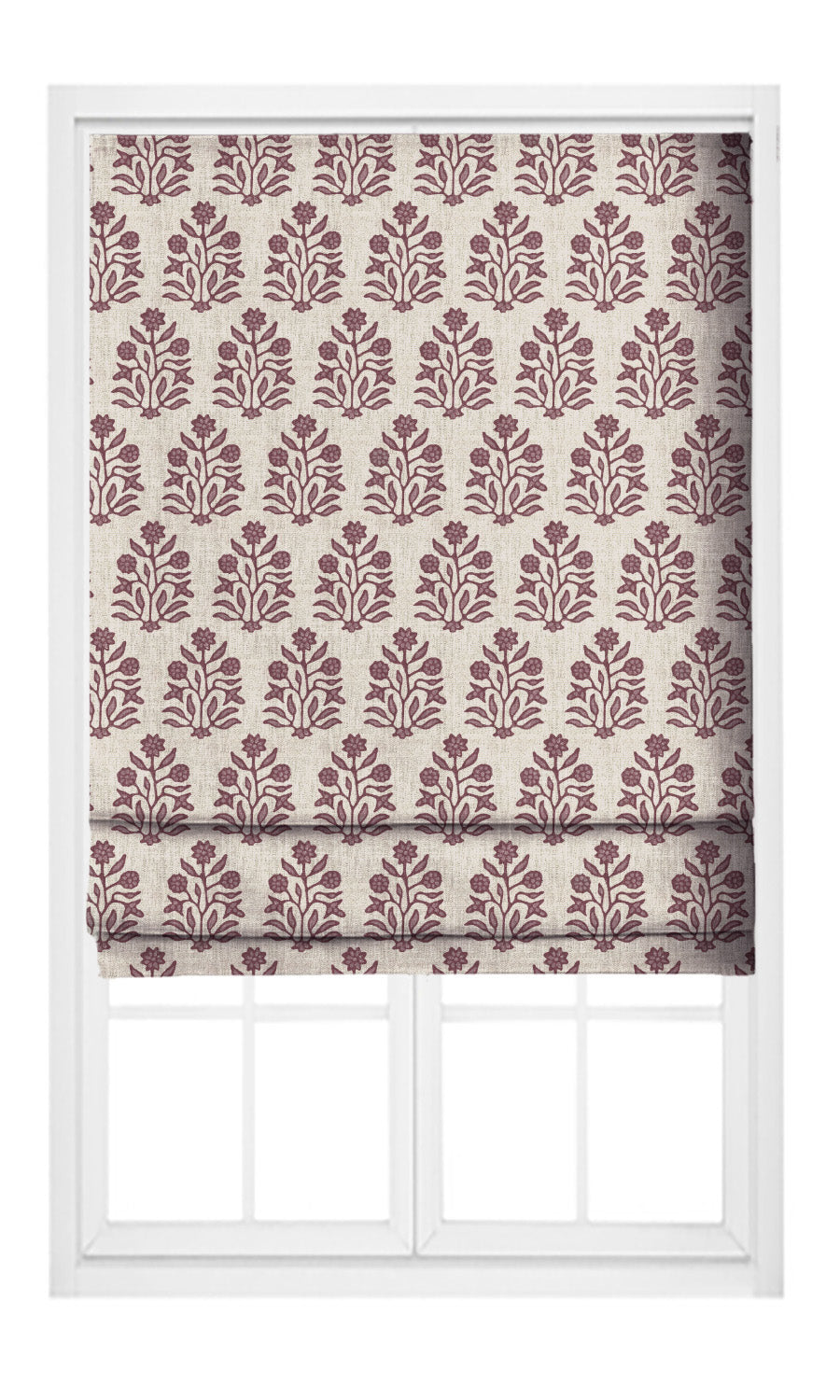 Floral Block Print Pinch Pleat, Rod Pocket, Eyelet Curtains (Cream/ Maroon Red)