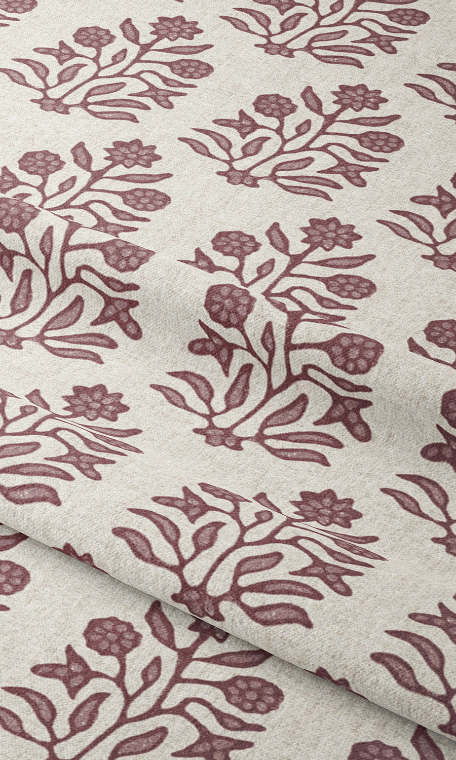 Floral Block Print Window Shades (Cream/ Maroon Red) Extra Long Short Wide