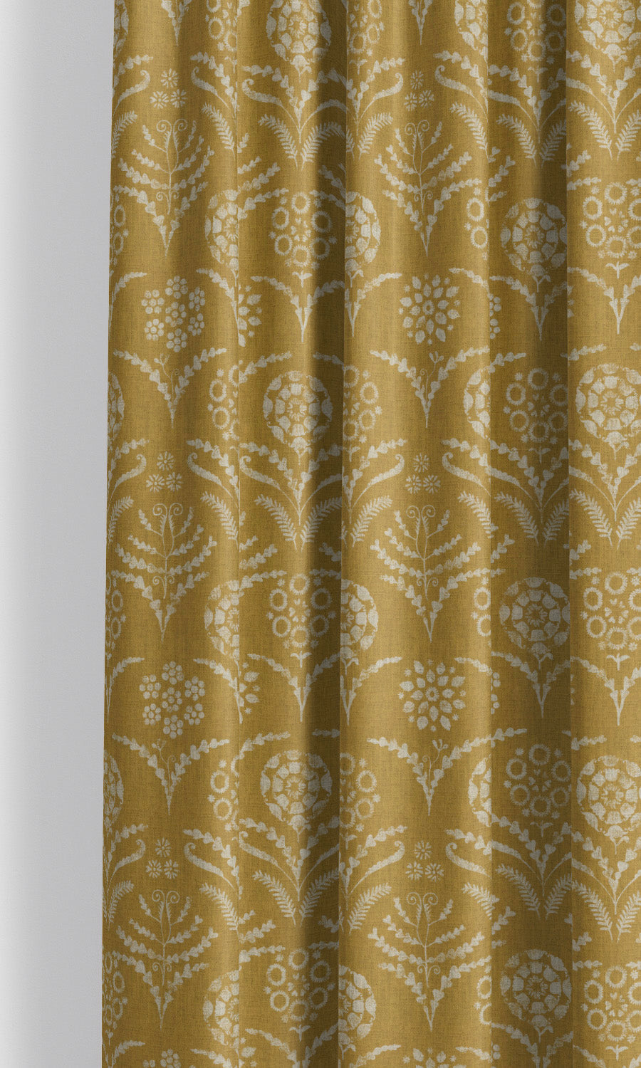 Floral Block Print Window Curtains for Living, Bedroom, Kitchen, Bathroom (Ochre Yellow/ Cream)
