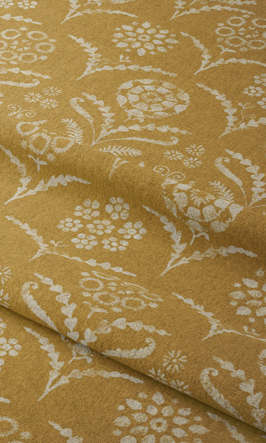 Floral Block Print Window Curtains (Ochre Yellow/ Cream) Extra Long Short Wide