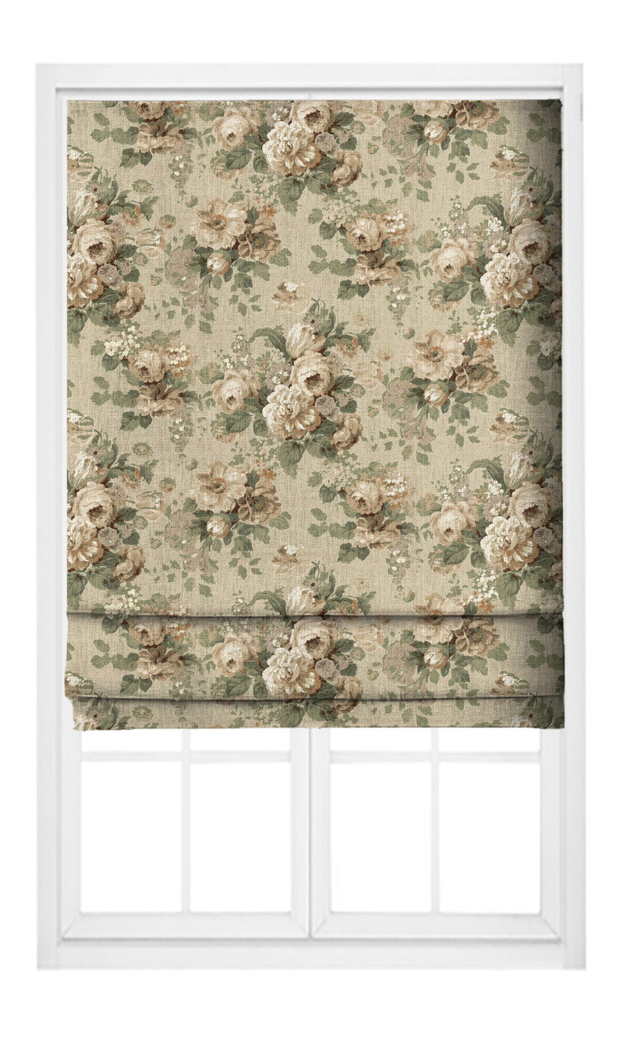 English Floral Flat, Plain, Fake, Faux, European Relaxed Roman Shades (Beige/ Green)