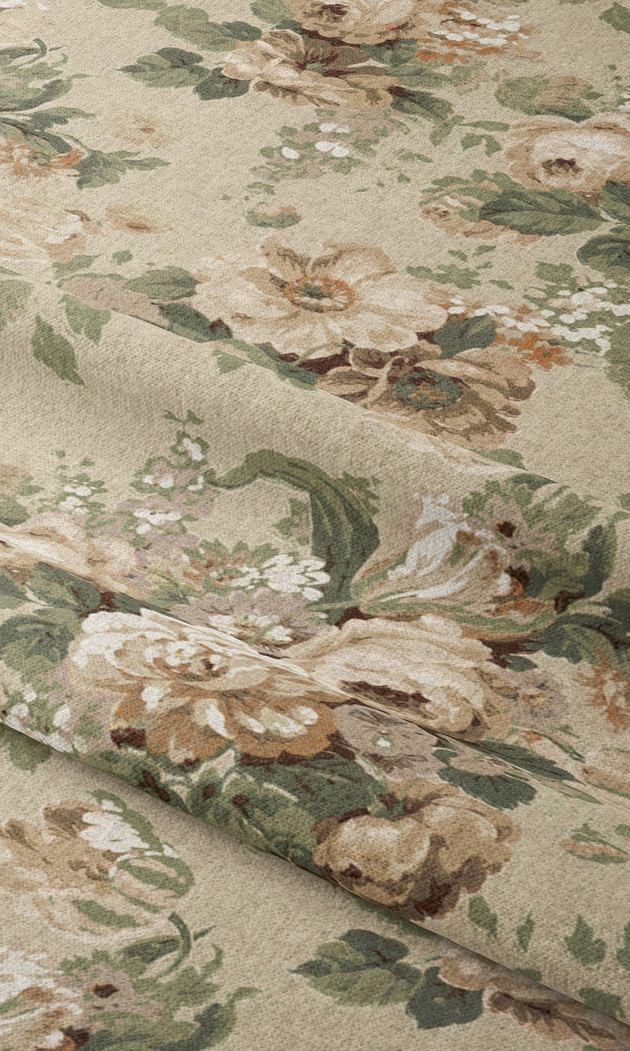 English Floral Roman Shades (Beige/ Green) Extra Long Short Wide