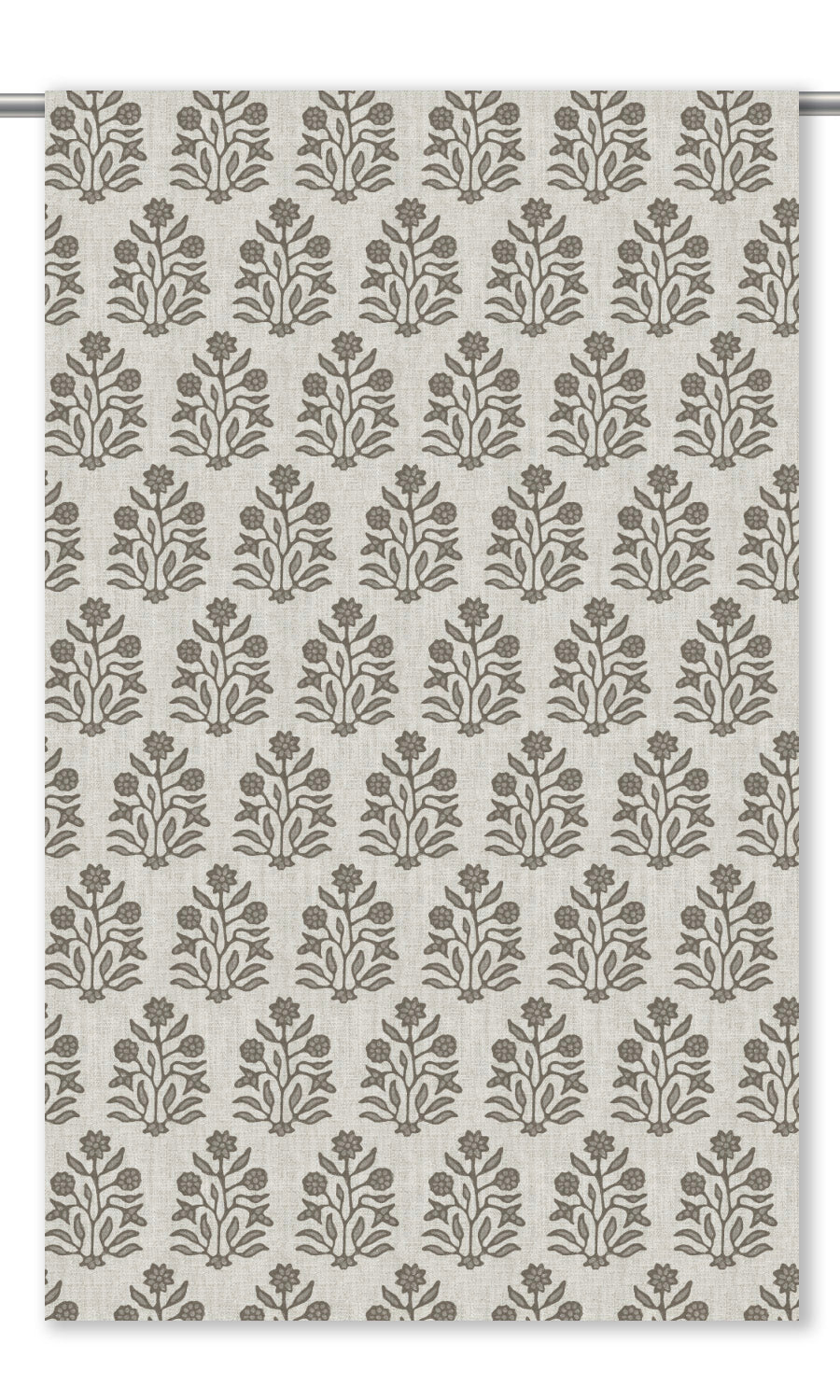 Floral Block Print Drapery (Cream/ Brown/ Gray)