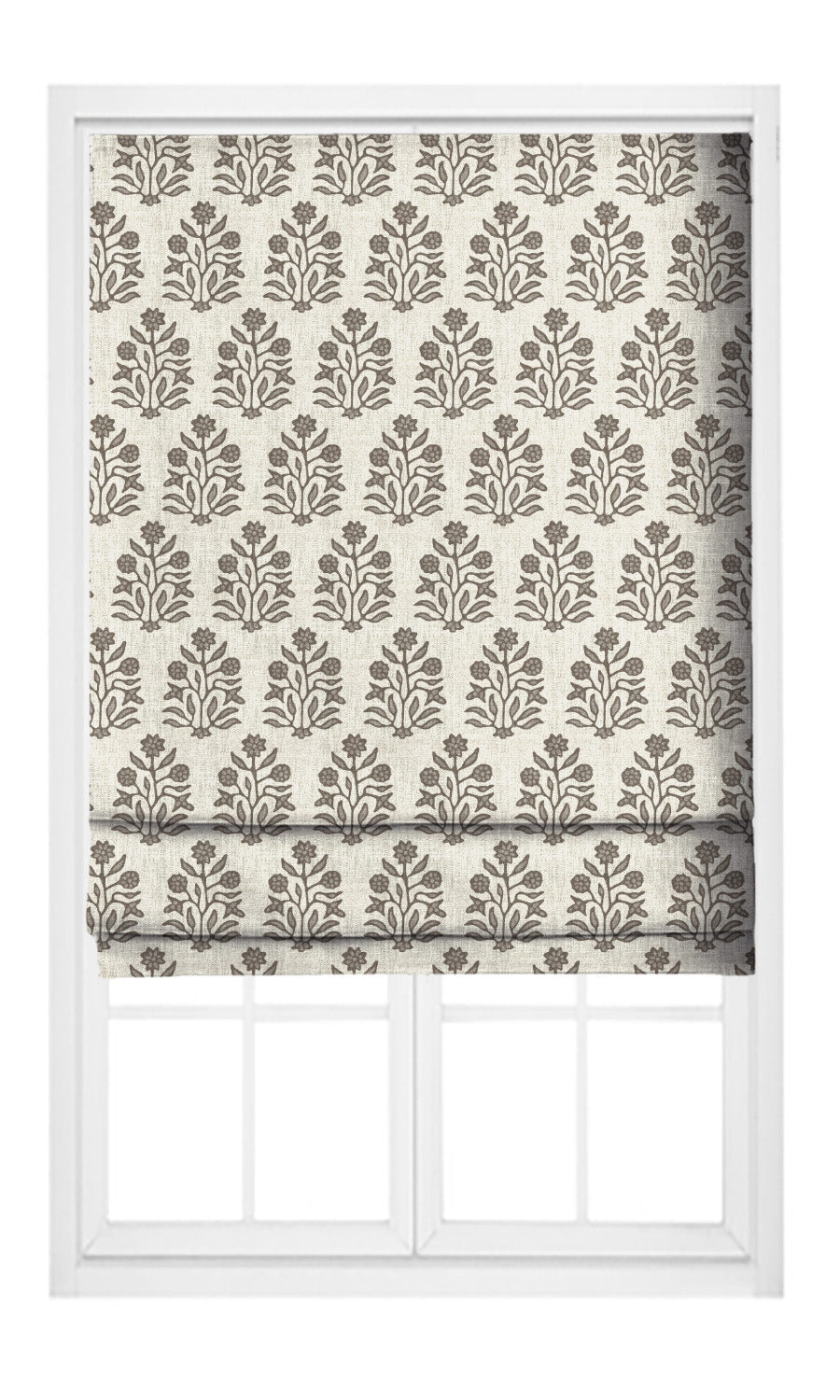 Floral Block Print Pinch Pleat, Rod Pocket, Eyelet Curtains (Cream/ Brown/ Gray)