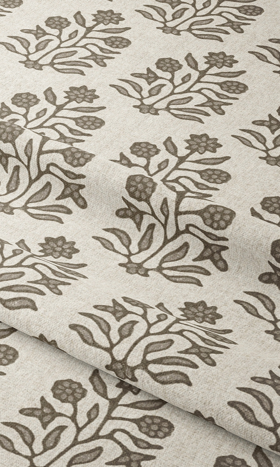 Floral Block Print Drapery (Cream/ Brown/ Gray) Extra Long Short Wide