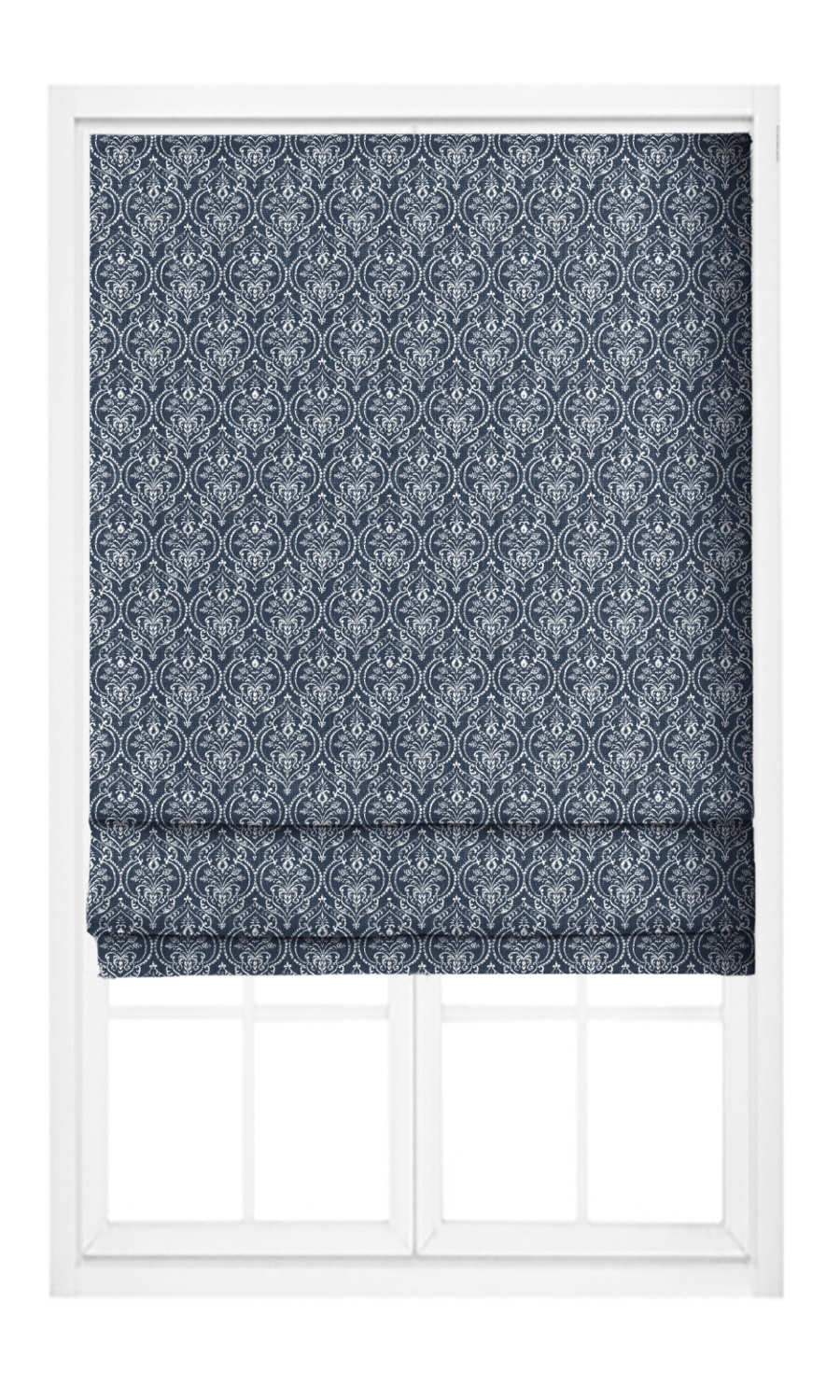 Floral Damask Pinch Pleat, Rod Pocket, Eyelet Curtains (Navy Blue)