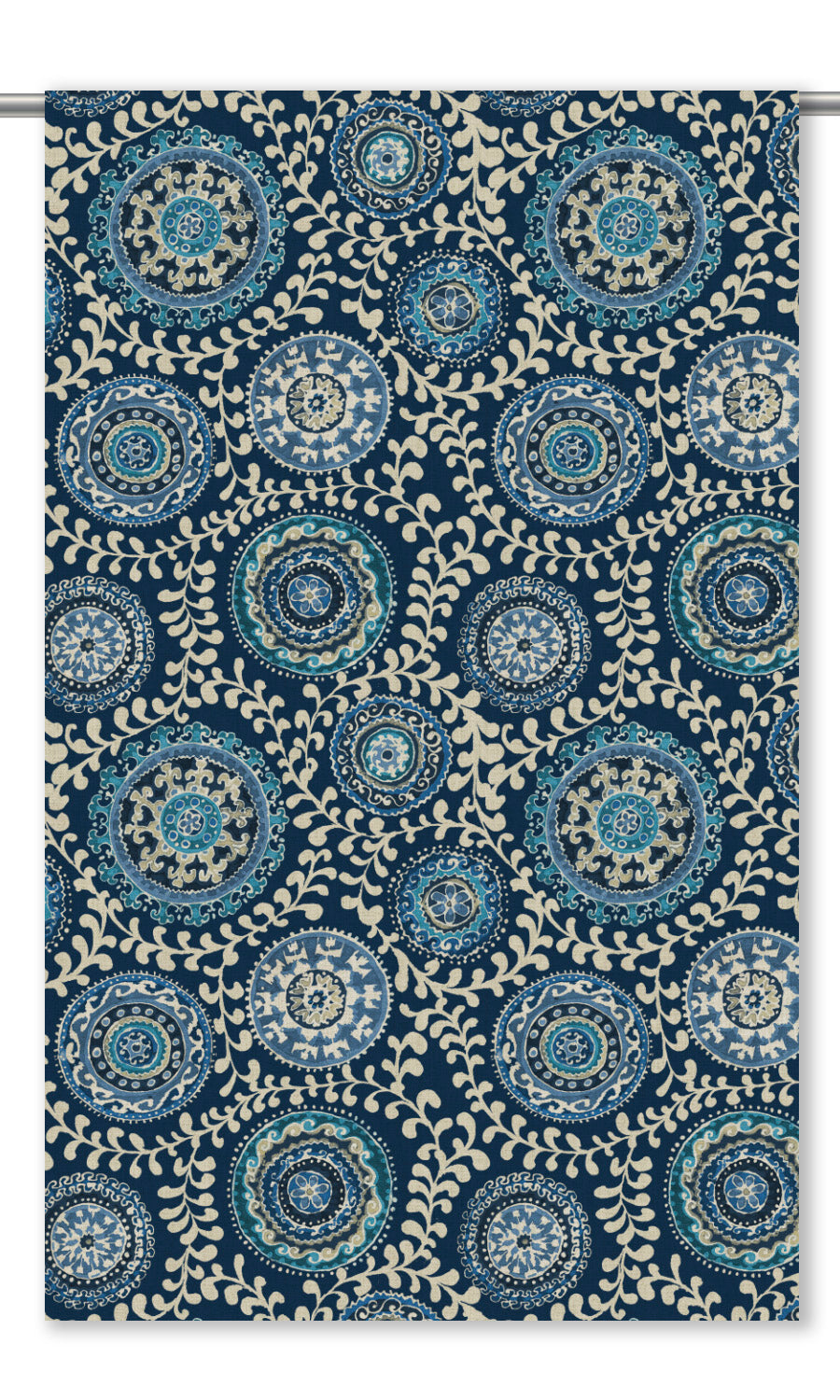 Ajrakh-Style Floral Print Fabric Blinds (Midnight Blue/ Cream)