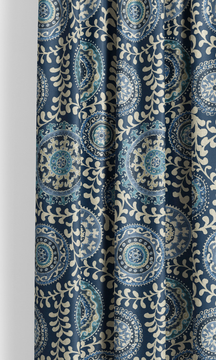 Ajrakh-Style Floral Print Fabric Blinds (Midnight Blue/ Cream) for Living, Bedroom, Kitchen, Bathroom