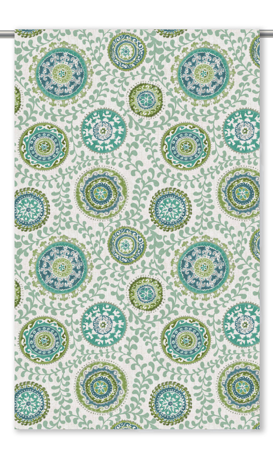 Ajrakh-Style Floral Print Window Shades (Teal Blue/ Green/ Cream)
