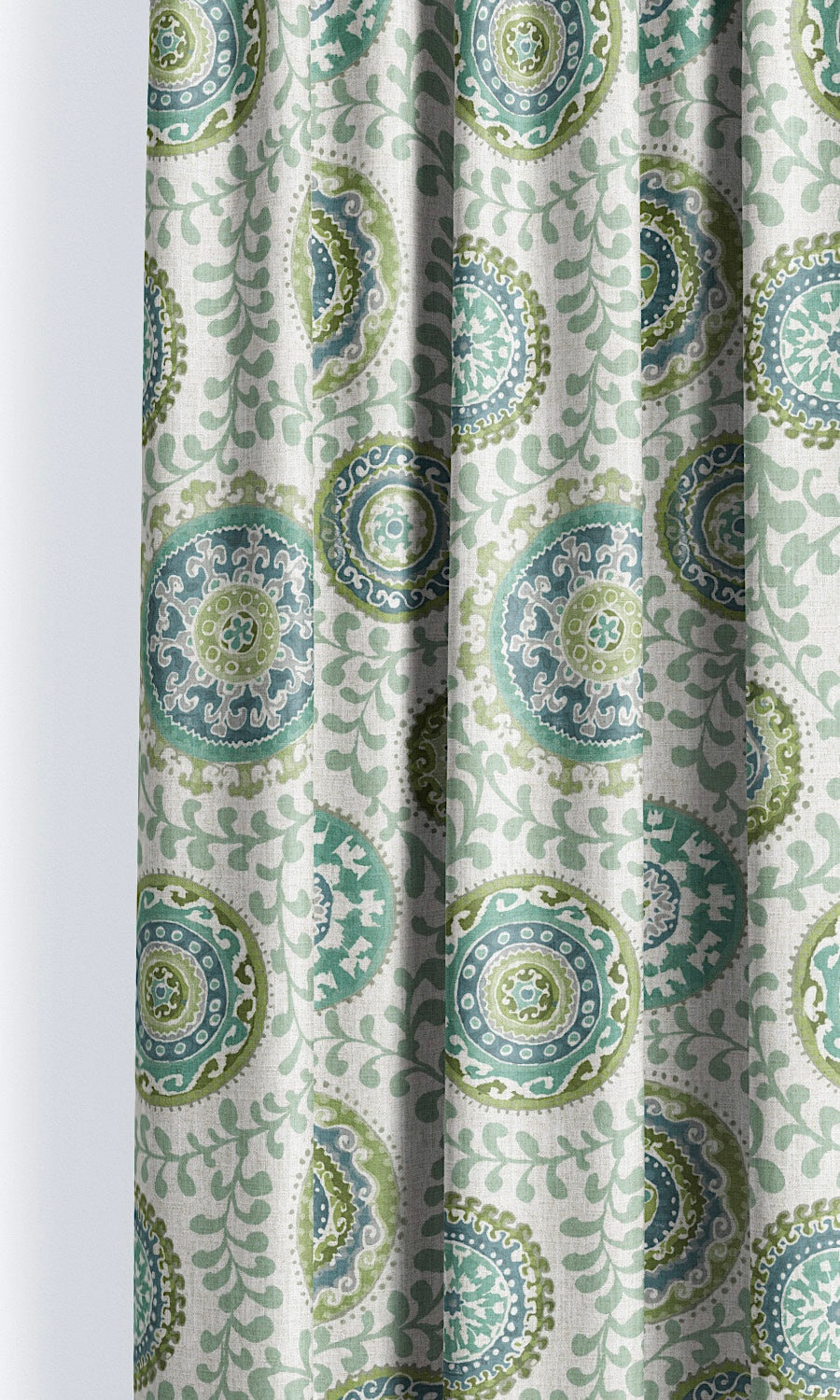 Ajrakh-Style Floral Print Window Shades (Teal Blue/ Green/ Cream) for Living, Bedroom, Kitchen, Bathroom