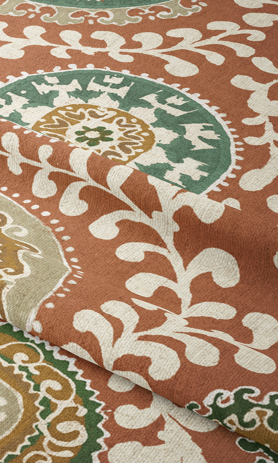 Ajrakh-Style Floral Print Window Curtains (Orange-Brown/Teal Blue/ Green) Extra Long Short Wide
