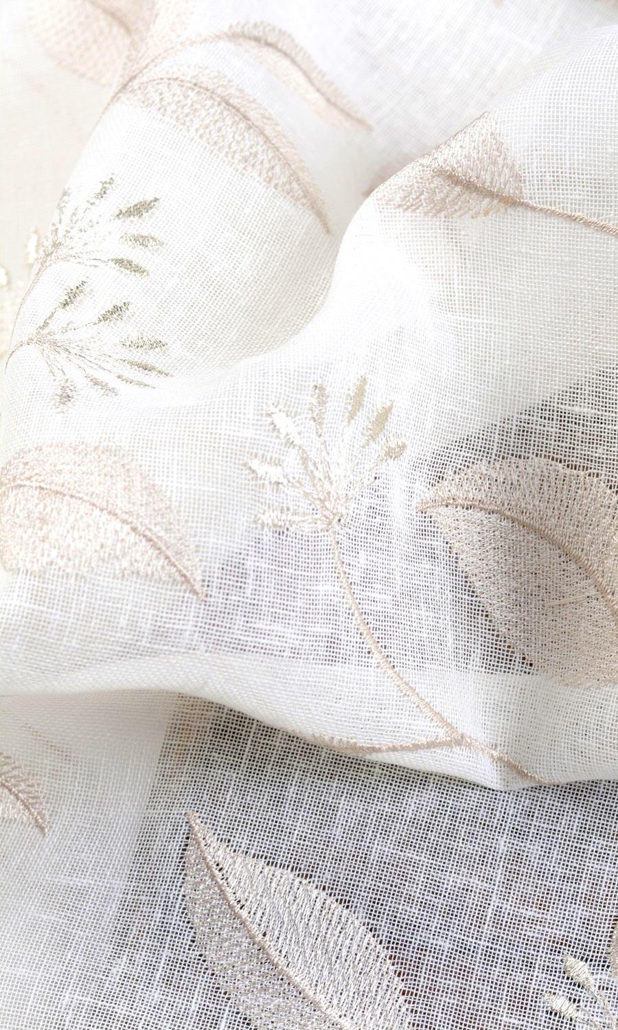 Sheer Floral Embroidered Curtains / Drapes / Window Drapery Panels (White/ Beige)