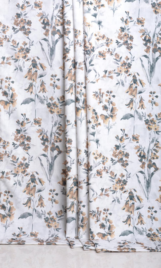 Floral Print Window Curtains (Beige/ Brown)