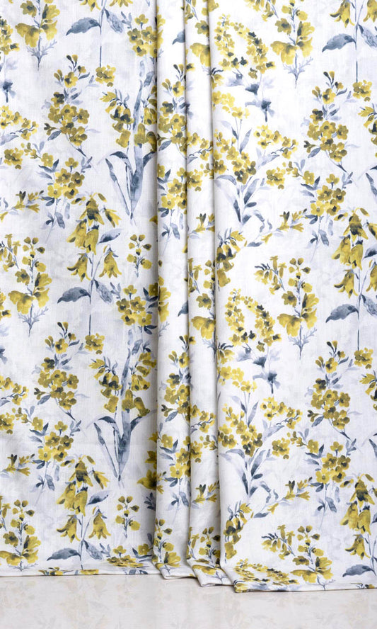 Floral Print Window Curtains (Yellow/ Gray)