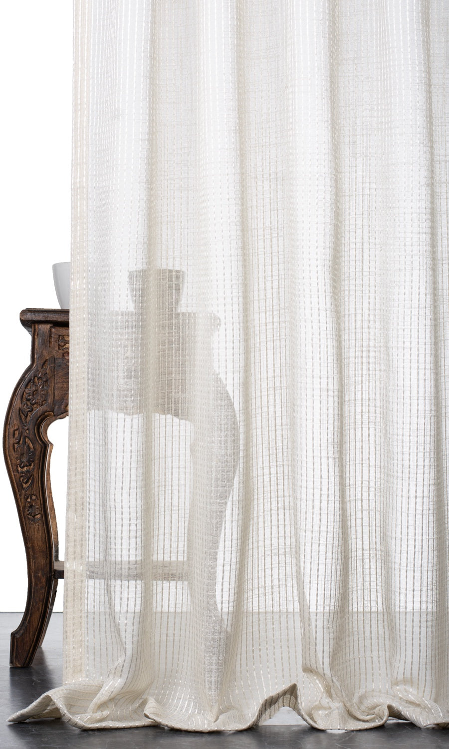 Embroidered Striped Sheer Window Curtains for Living, Bedroom, Kitchen, Bathroom (Creamy Beige)