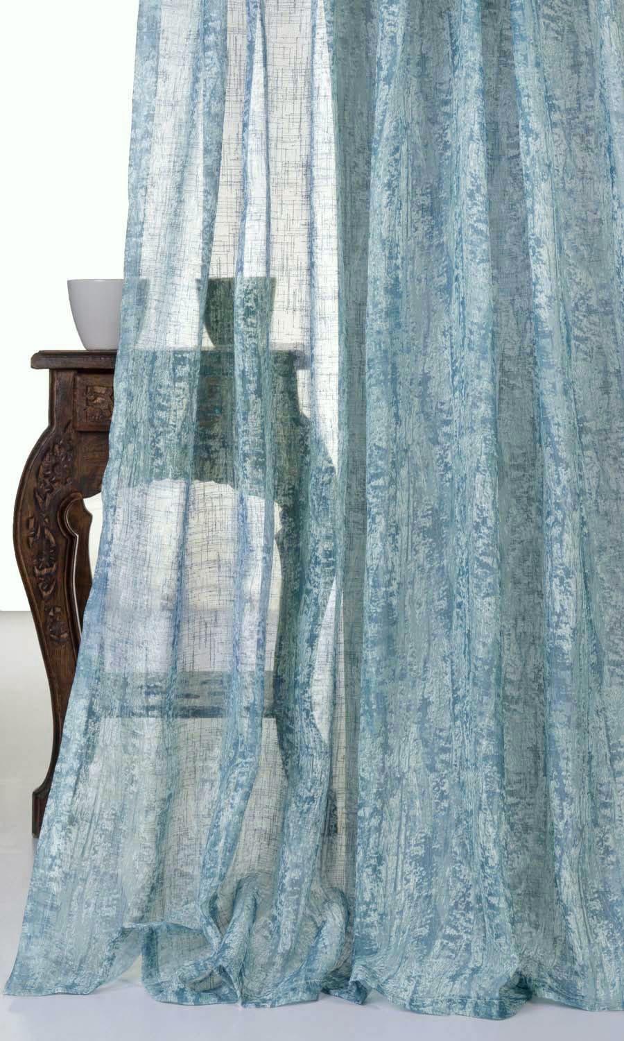 Textured Sheer Pinch Pleat, Rod Pocket, Eyelet Curtains (Teal Blue)