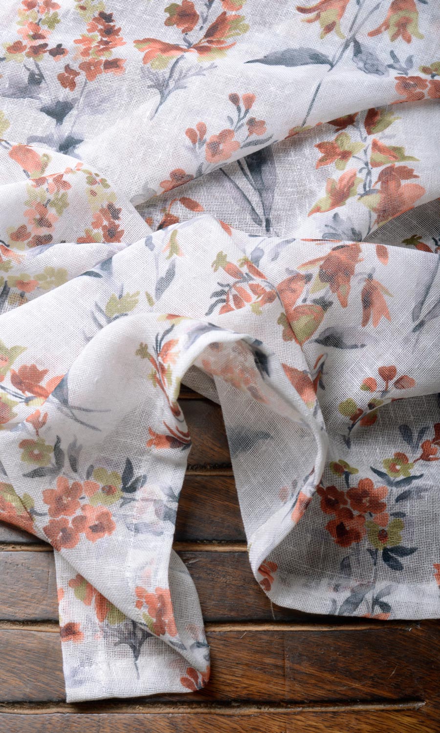 Floral Print Sheer Window Curtains (White/ Orange) Extra Long Short Wide