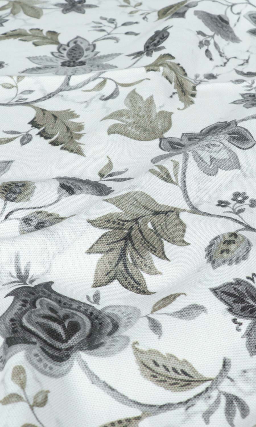 Floral Cotton Pinch Pleat, Rod Pocket, Eyelet Curtains (White/ Grey/ Beige)