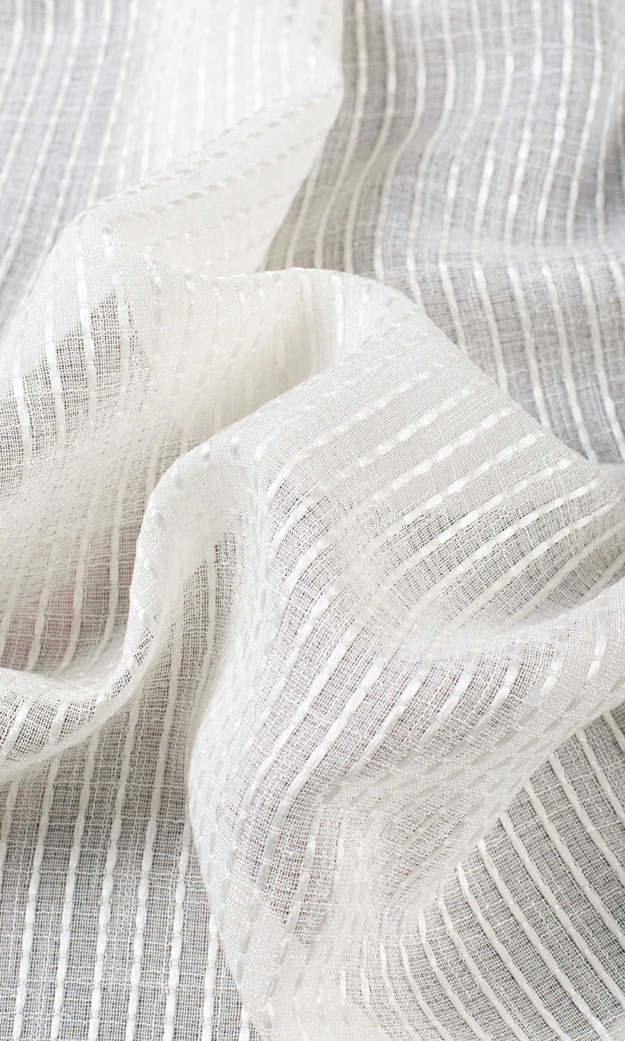 Embroidered Striped Sheer Custom Curtains (Pearl White)